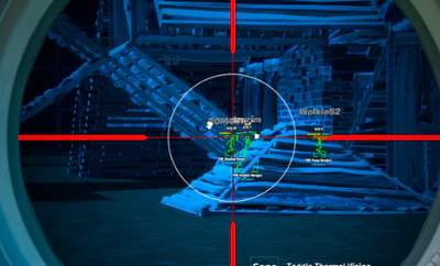 Fortnite radar hack and ESP overlay showing enemy names, health bars, and range markers