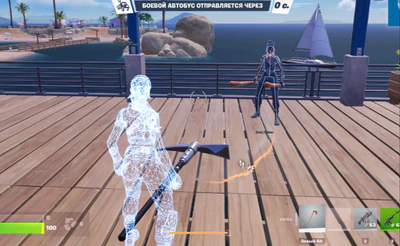 Fortnite chams and skeleton ESP with aim lock during a pier fight on PC