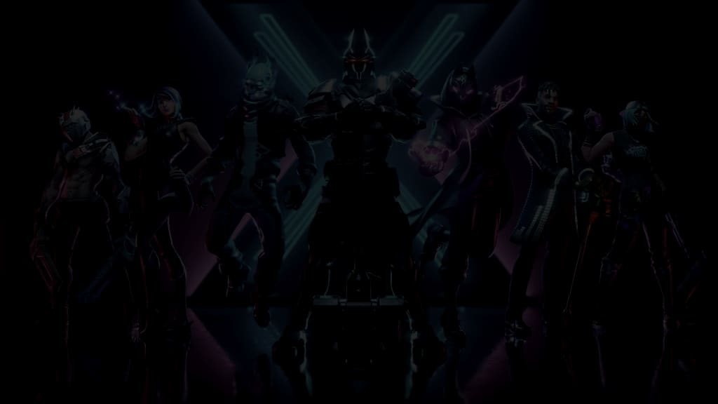 Fortnite Season X character lineup used as a dark homepage hero background